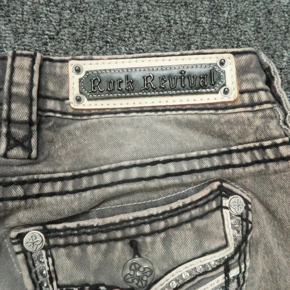 Rock Revival‎ Jeans Womens 26 Gray Brown Tannin Taper Embroidered 28x29